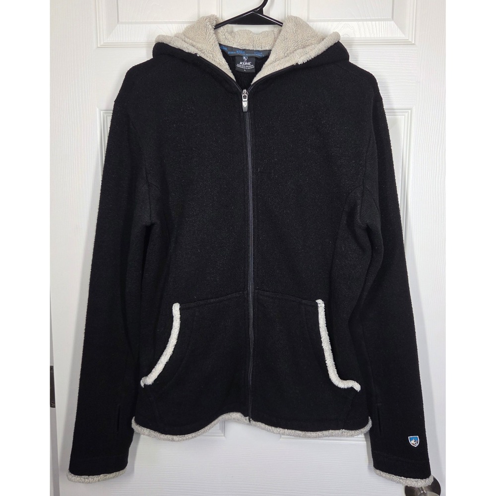 KUHL Alfpaca Hoodie Full Zip Fleece Jacket Black Women L Thumbholes Gorpcore
